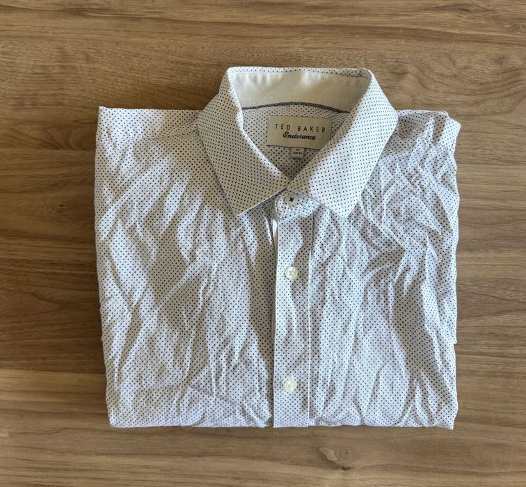 Casualowa koszula oxfordzka w kropki z długim rękawem XL bawełna biała
