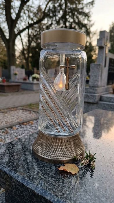 Znicz Solarny LED na Grób Cmentarz 23cm Złoty