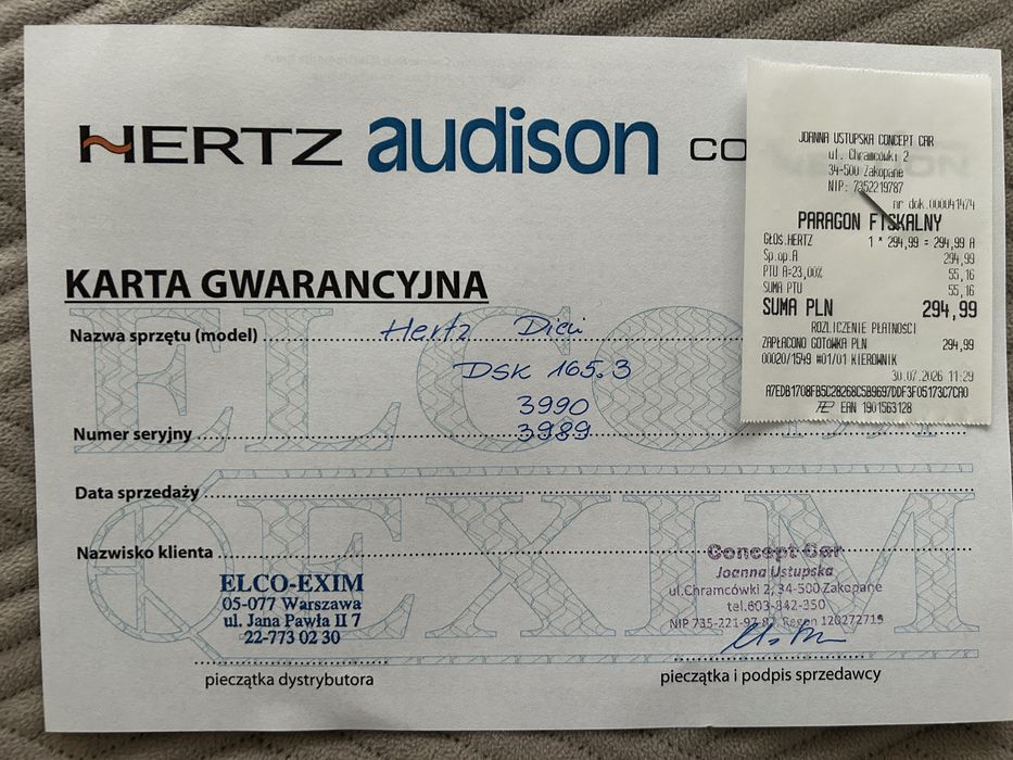 Glosniki samochodowe Hertz DSK 165.3; Hertz DCX 165.3; adaptery.