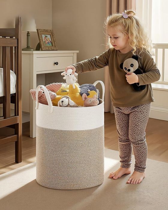 Kosz na pranie wolnostojący 60L organizer na zabawki Pojemny BOHO