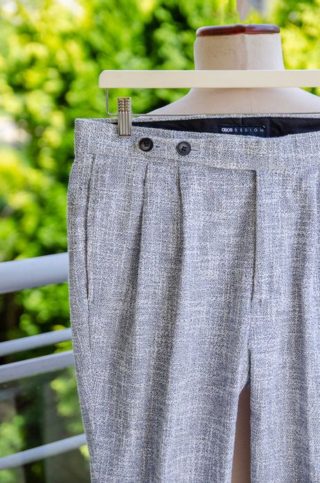 Lekkie dandysie spodnie Asos r50, bawełna, zakładki, przedłużony pas, wysoki stan
