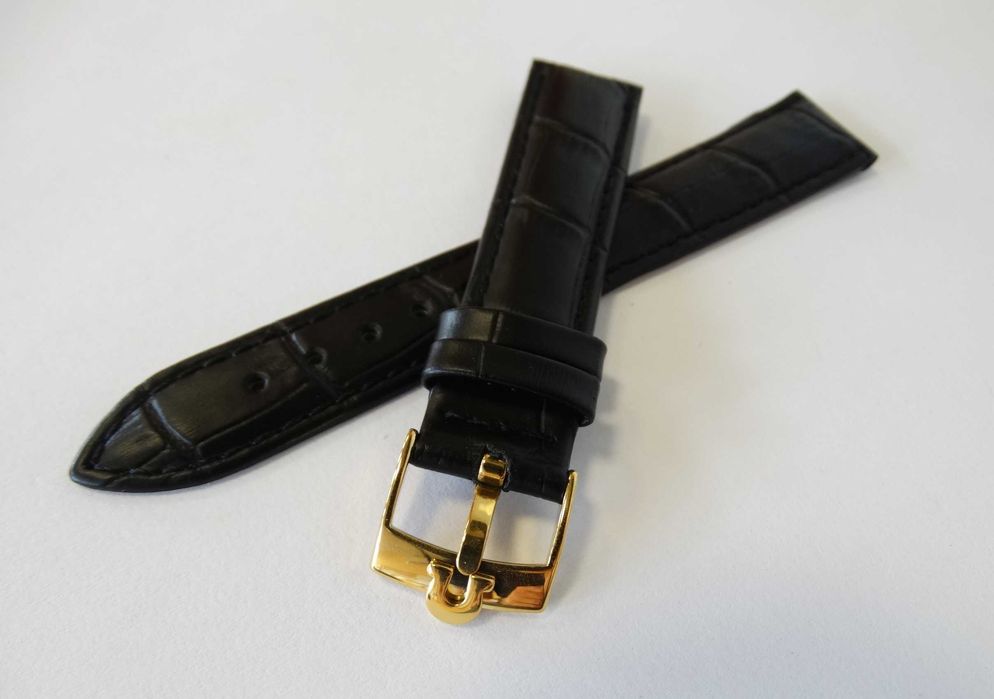 Czarny skórzany Pasek 18mm do zegarka Omega klamra z logo