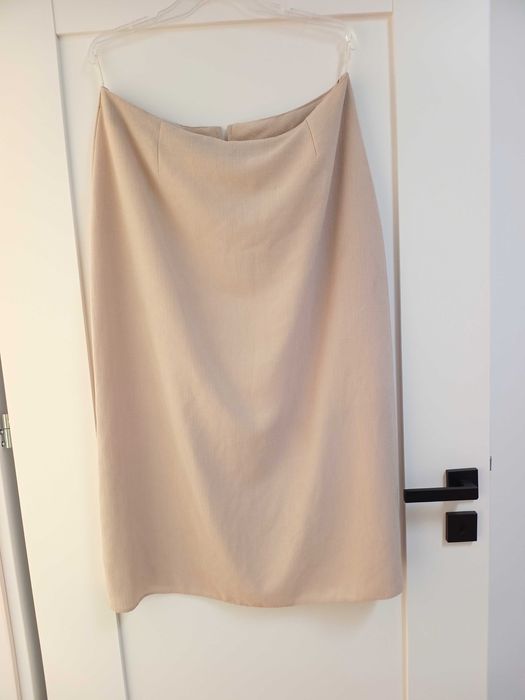 beżowa kremowa spódnica 48XXXL prosta elegancka z czasów prlu wizytowa midi długa