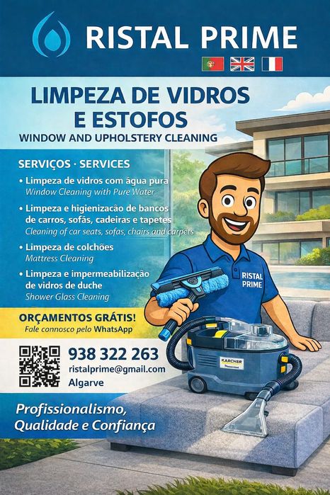 Limpeza de vidros e higienização de estofos