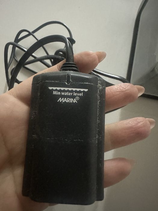 pequeno aquário com um dispositivo e pedras