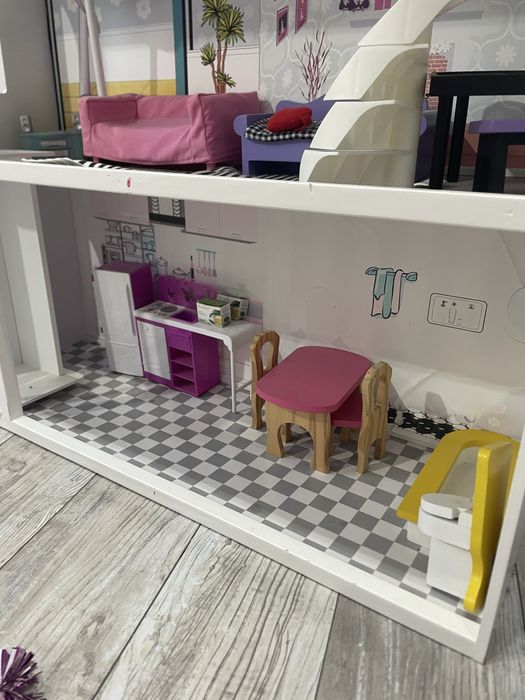 Duży DREWNIANY DOMEK dla lalek Barbie + Oryginalna SZAFA mebelki HIT!
