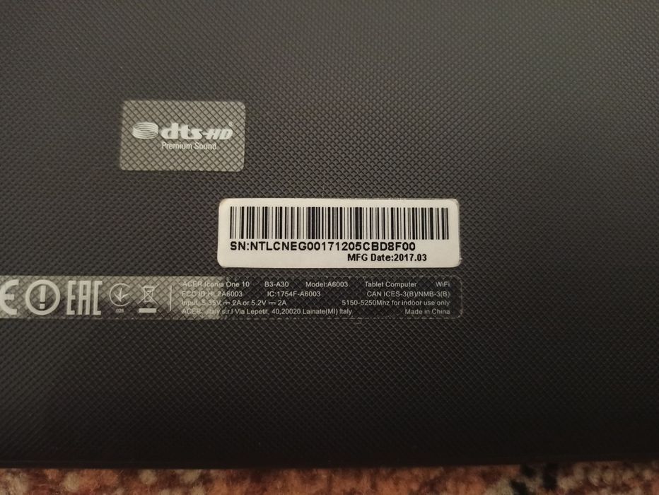 ACER Iconia One 10 a6003

B3-A30

Model:A6003