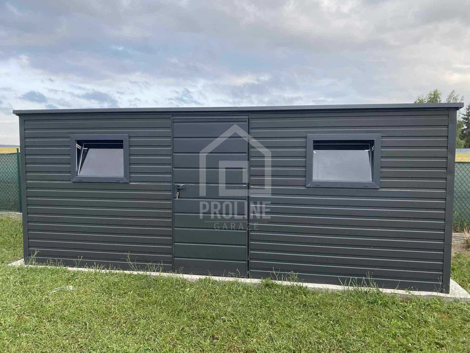 Schowek Domek Ogrodowy 5,5x2m drzwi 2x okno dach spad w tył PLG192