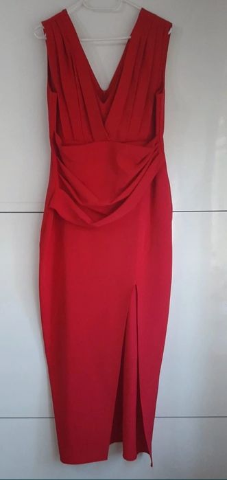 Czerwona długa sukienka suknia z rozcięciem zakładki 44 40