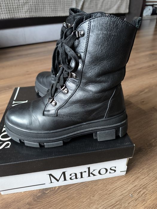 Шкіряні зимові чорні ботинки берці 24,5 см