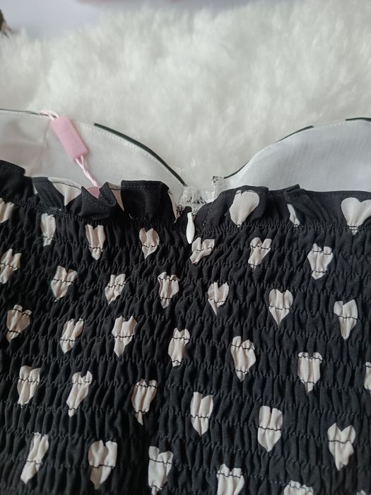 Katch Me sukienka M NOWA z metką serduszka bufiaste rękawy walentynki