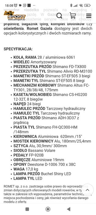 Rower Romet Gazela 6.1