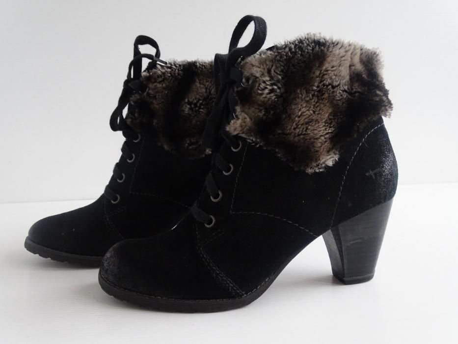 Tamaris świetne czarne z futerkiem salon 349zł