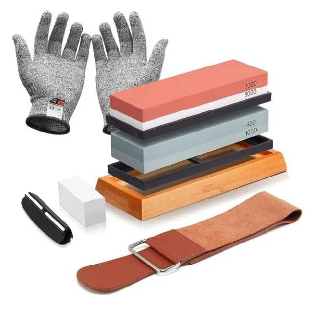 Набор для заточки ножей "КОРУНД PROFI-6" с бамбуковой подставкой
