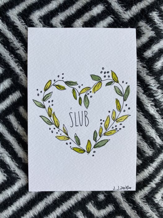 Zaproszenie kartka okolocznościowa serce boho wianek ślub wesele