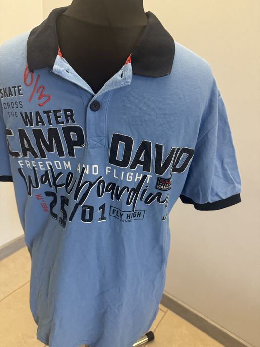 Camp David niebieska koszulka polo XL męska, 100% bawełna extra stan, napisy