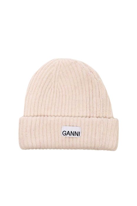 Шапка GANNI Wool Rib Knit Beanie Sand