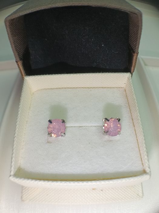 Srebrne 925 kolczyki  różowe oczko piękne