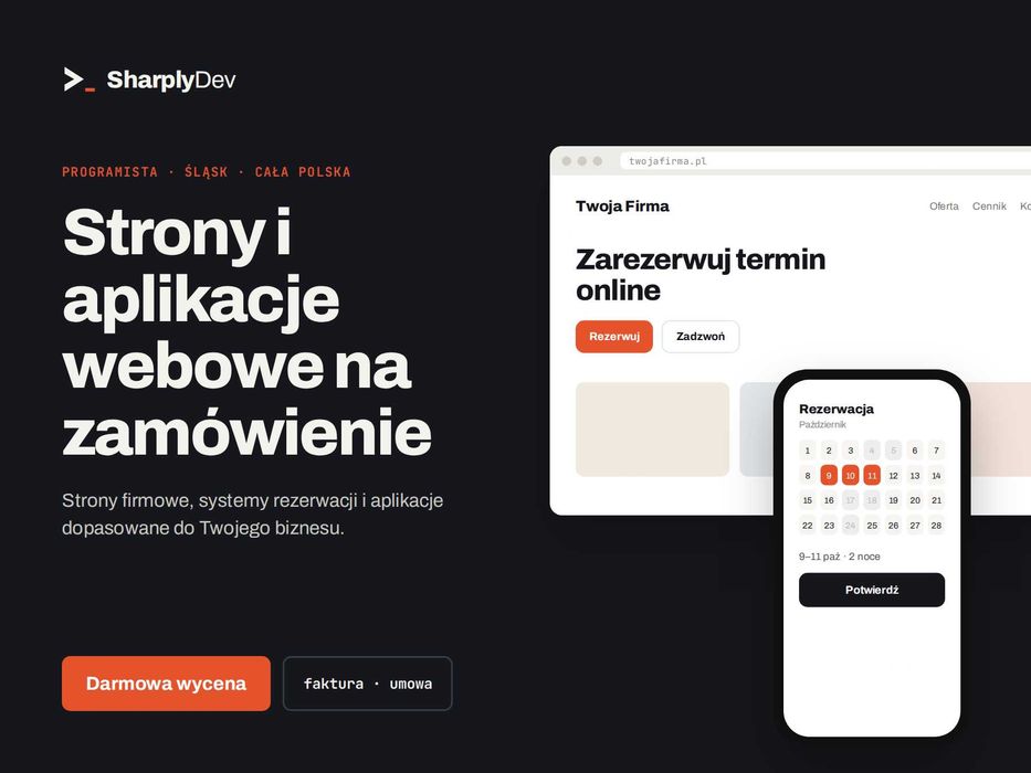 Strony www i aplikacje webowe na zamówienie – SharplyDev, faktura
