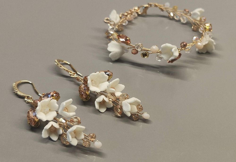 Ślubny komplet biżuterii ecru -champagne