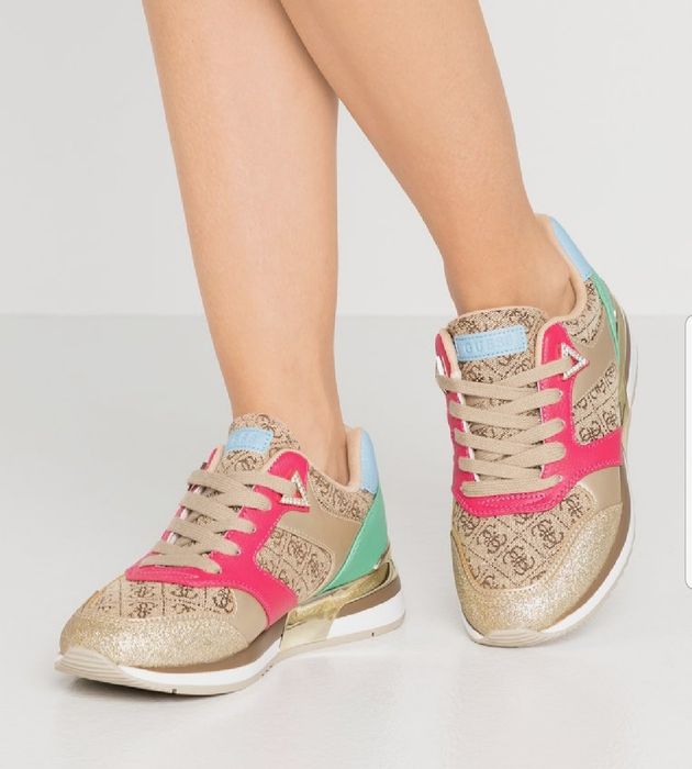 Śliczne złote, brokatowe sneakersy Guess 36, nowe w pudełku