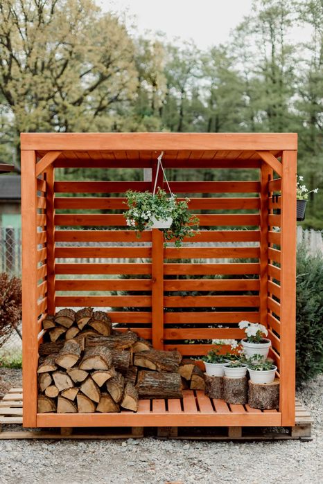 Drewutnia 2 x 1,1m, wiata na drewno  z dachem prostym w obrysie ścian