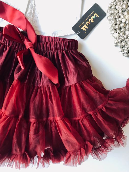 Nowa Bordowa TuTu spodnica spódniczka 128 134 burgu swiateczna 140 146