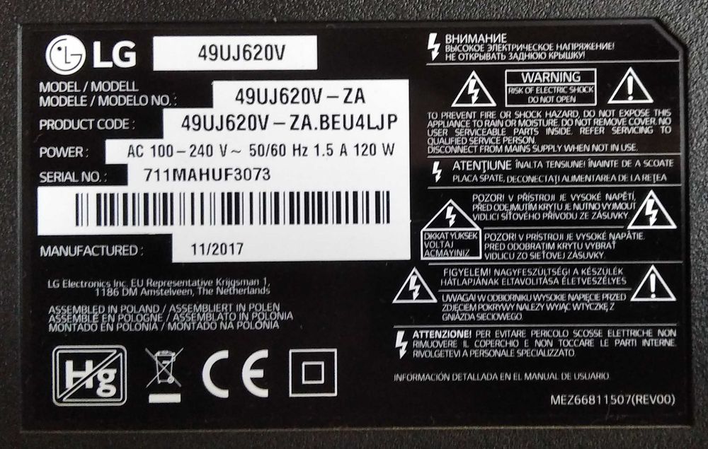 LG 49UJ620V para peças