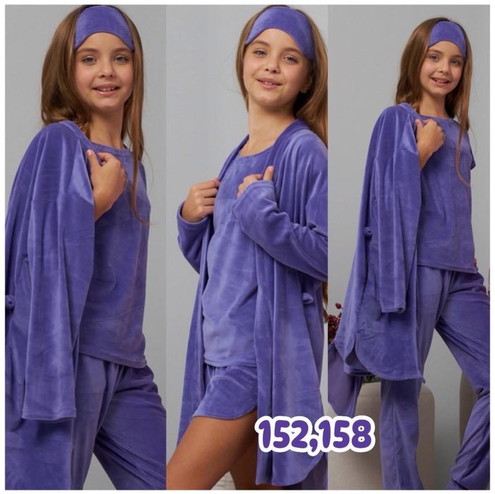 Велюрова піжама для дівчинки, набір для сну для дівчаток з 5 предметів