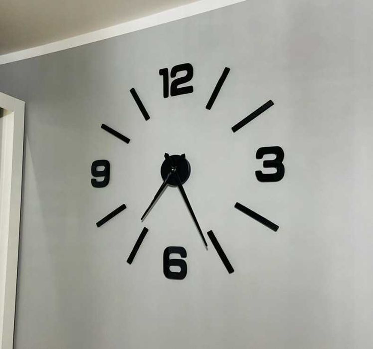 Zegar Ścienny Nowoczesny Duży Cichy Naklejany 3D Diy Czarny