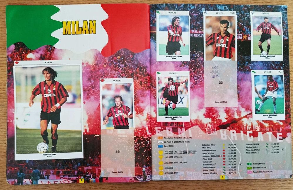Caderneta SL Italy (no Panini) Eurocaps Stars Parade 94-95