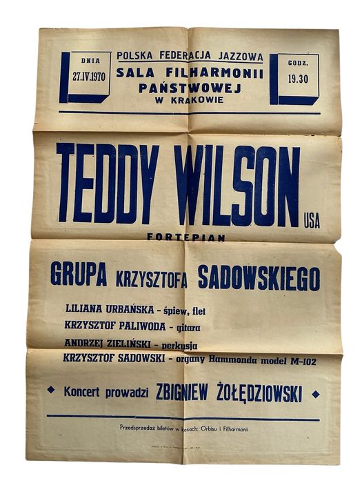 Plakat koncert Teddy Wilson, Grupa Krzysztofa Sadowskiego, 1970