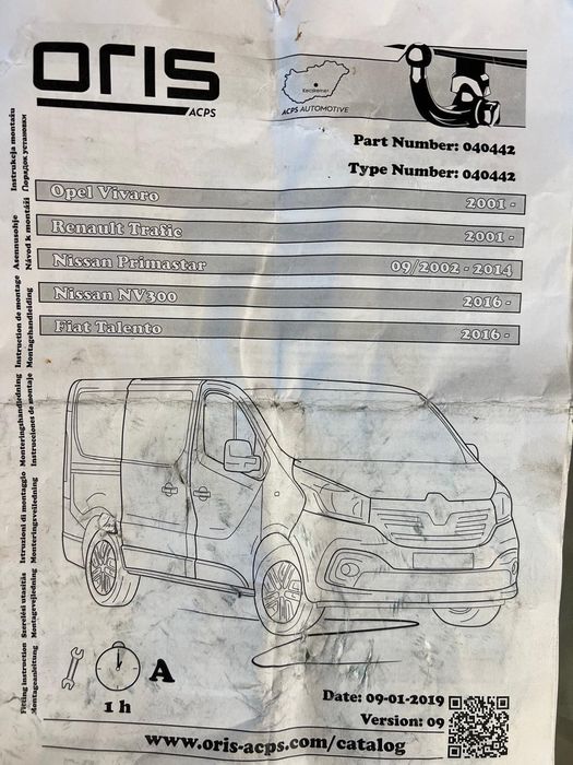 Engate reboque Opel Vivaro, Renault trafic, nissan primastar, nissan nv300, Fiat talento, Toyota e etc.