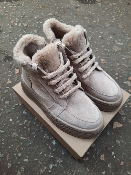 Зимові черевики хайтопи Тедді натуральний замш