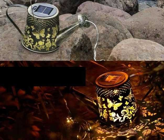 Lampka solarna do ogrodu wbijana LED metalowa konewka 73 cm 2szt