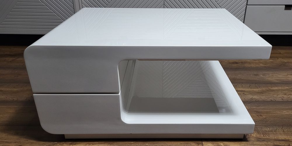 Stolik kawowy obrotowy biały połysk Agata Meble