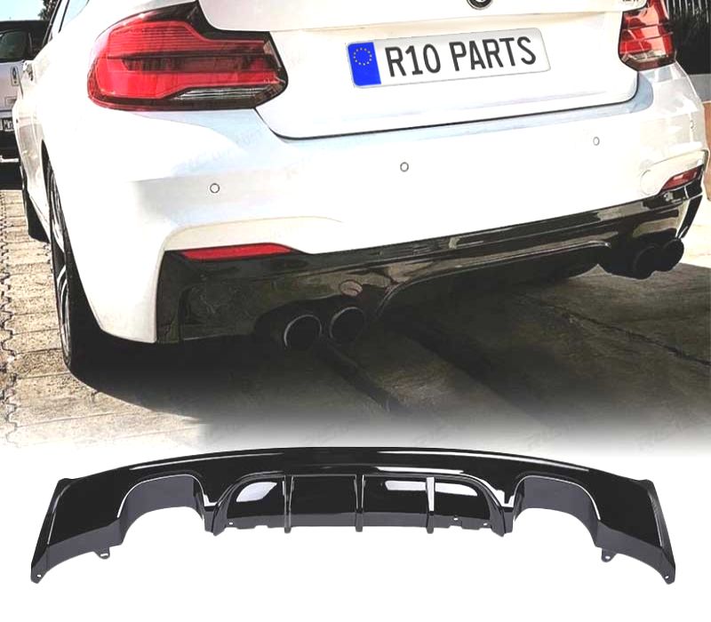 DIFUSOR BMW F22 F23 LOOK M PERFORMANCE PRETO BRILHANTE SAÍDA DUPLA