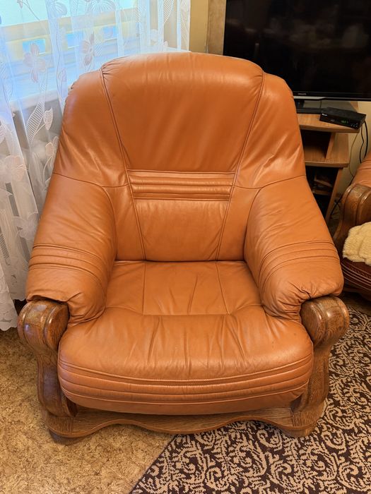 Skórzany komplet wypoczynkowy: sofa 3-osobowa + 2 fotele