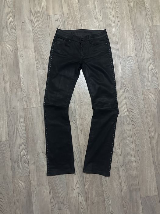Waxed carleone denim jeans. Чорні ваксед джинси. dior type