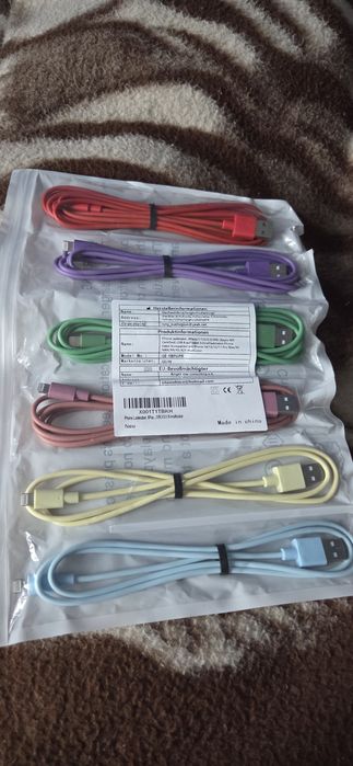 Zestaw 6 kolorowych kabli USB do iPhone Lightning iPad GEJIN