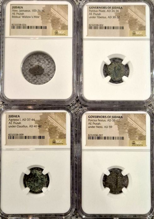 Cztery monety z czasów biblijnych - grading NGC - 4x Prutah Judea