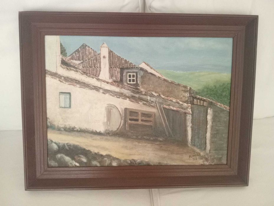 Quadro a Oleo Sobre Madeira Casa Agricola Mafra Assinado