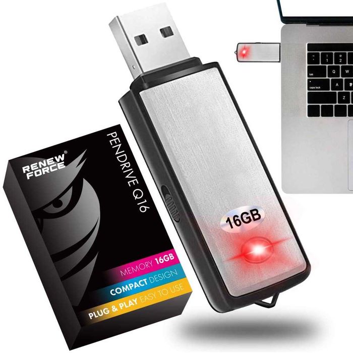 MINI Podsłuch szpiegowski mały Dyktafon 16GB Cyfrowy aktywacja PENDRIVE USB