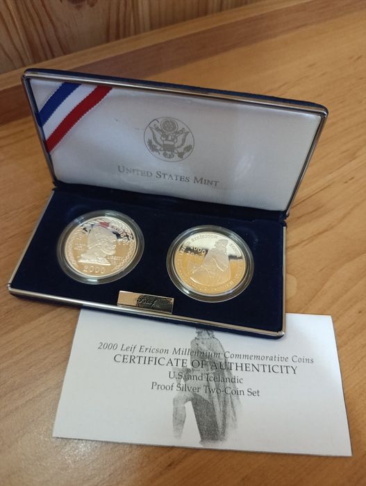 СРІБЛО! Набір.(сет) США. Leif Ericson Millenium. Сертифікат. ПРУФ