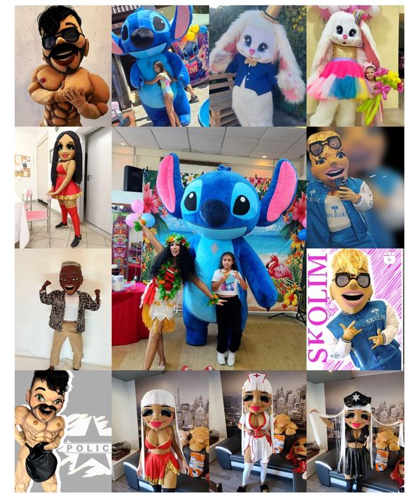 Żywe maskotki, mężczyzna, kobieta ,biały miś, króliczek, Skolim