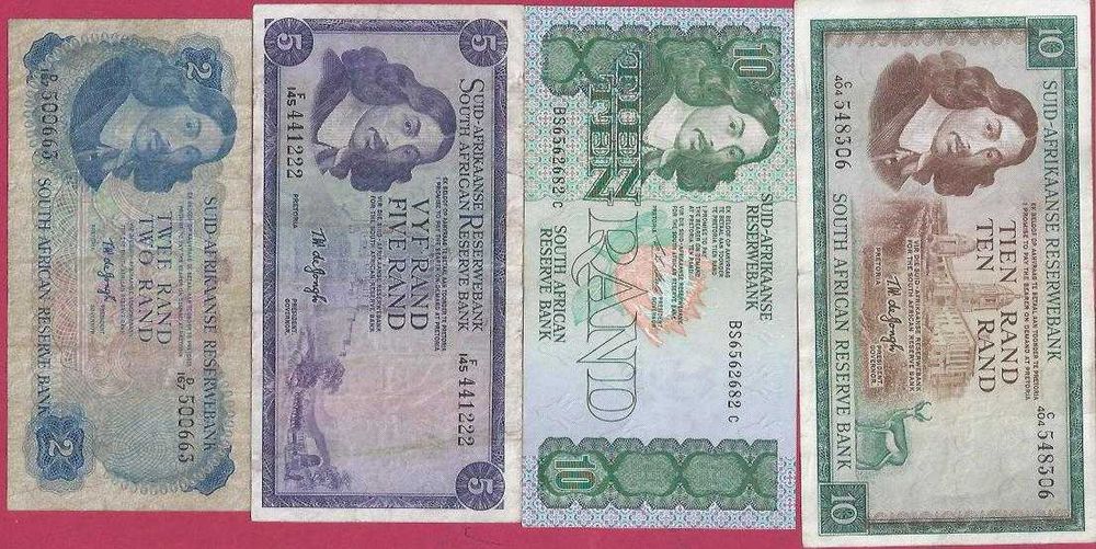 NOTAS  AFRICA DO SUL 4 Notas 10,5 E 2 Rand