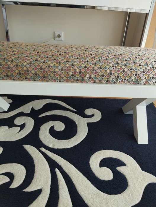 Banco Banqueta Longo Madeira Almofada Estampado