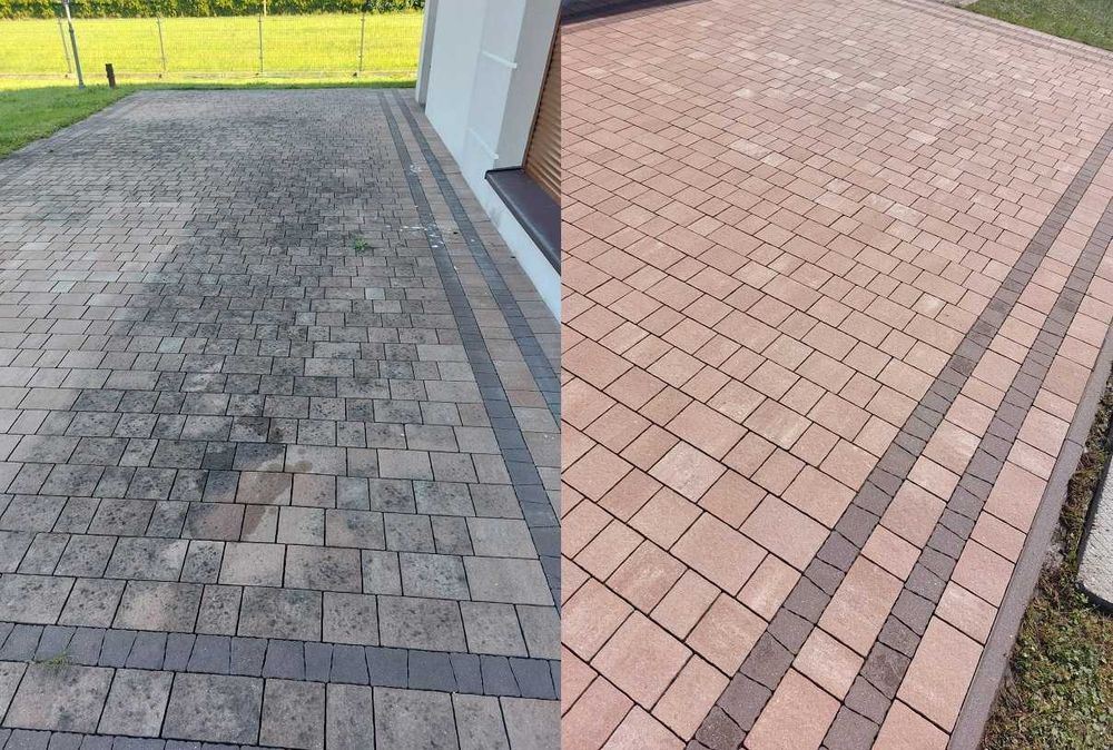 Ciśnieniowe mycie kostki brukowej i elewacji