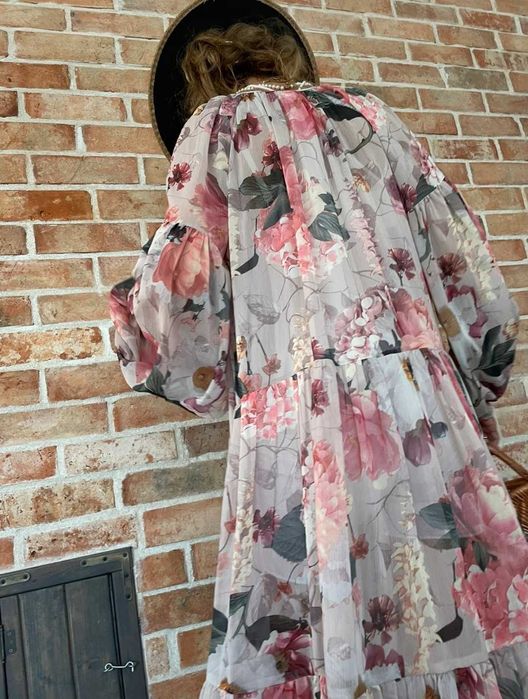 H&M długa maxi oversize sukienka Boho w kwiaty Floral print XL/XXL