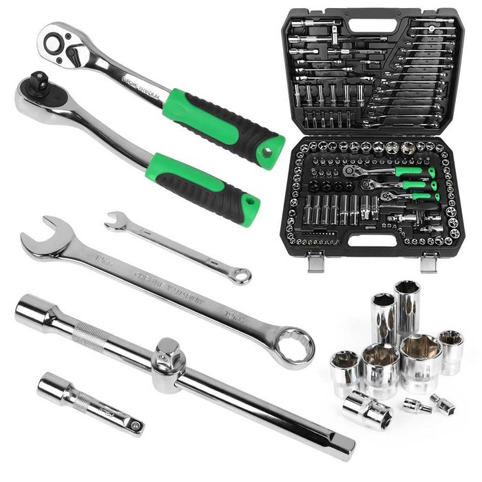 Conjunto de Chaves de Caixa e Roquete (150 Peças) - Aço Cromo-Vanádio